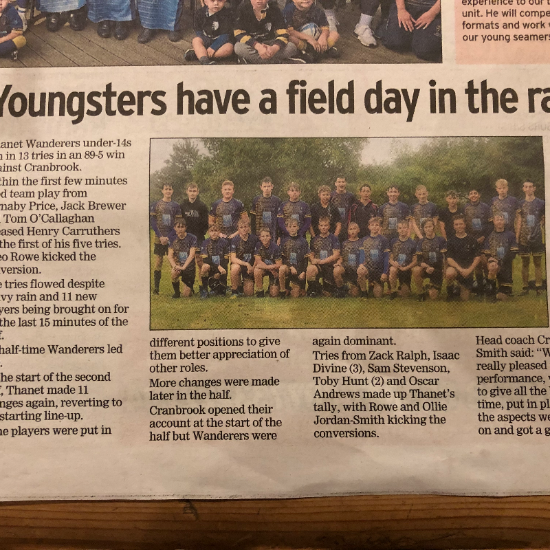 Under 14s in the news 03/10/19