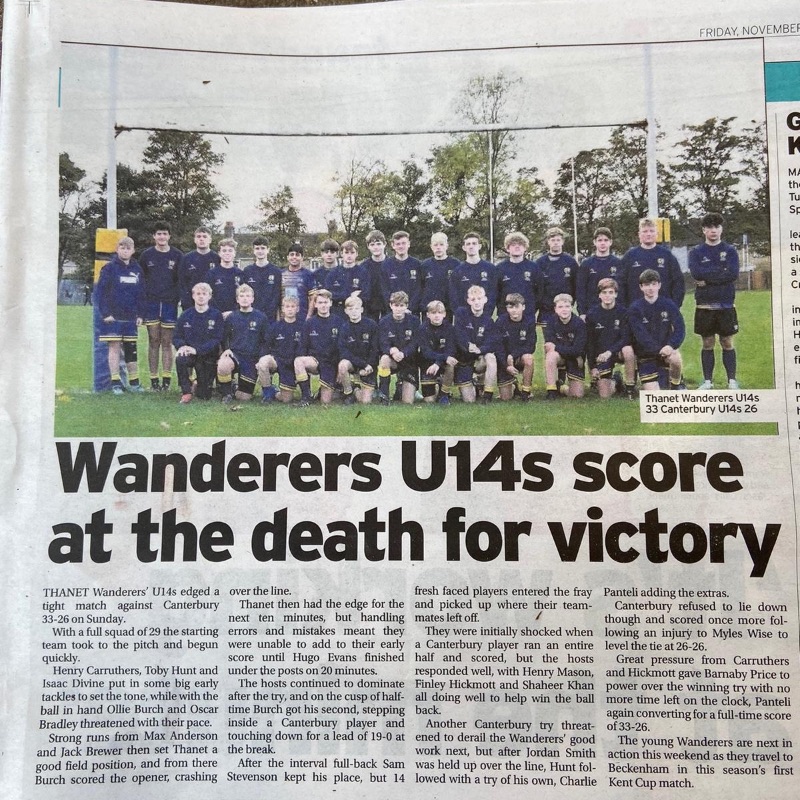 Image for the Under 14s in the news 8th November 2019 news article