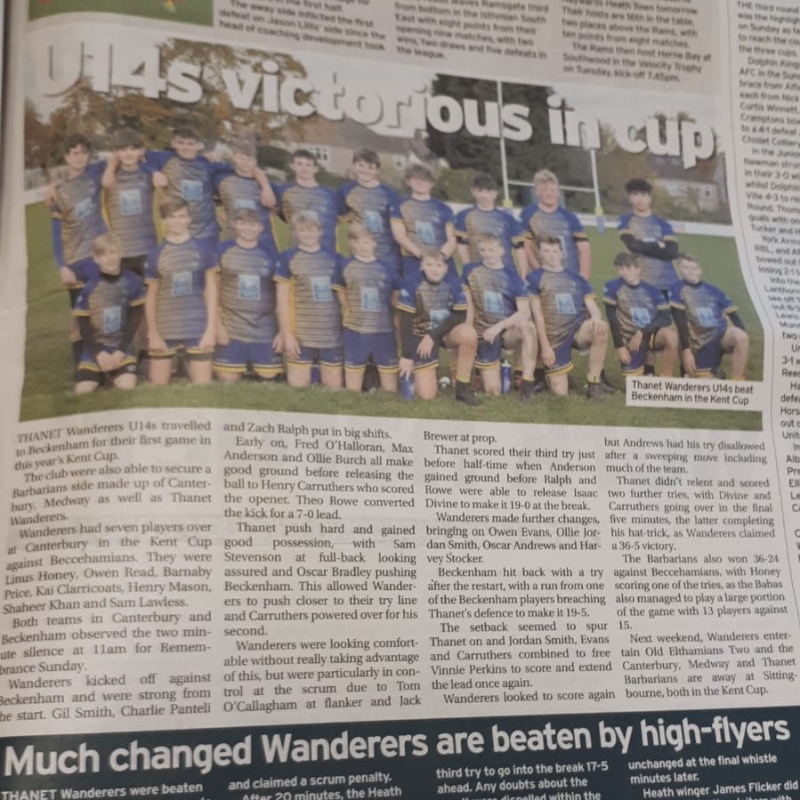 Under 14s in the news 15th November 2019